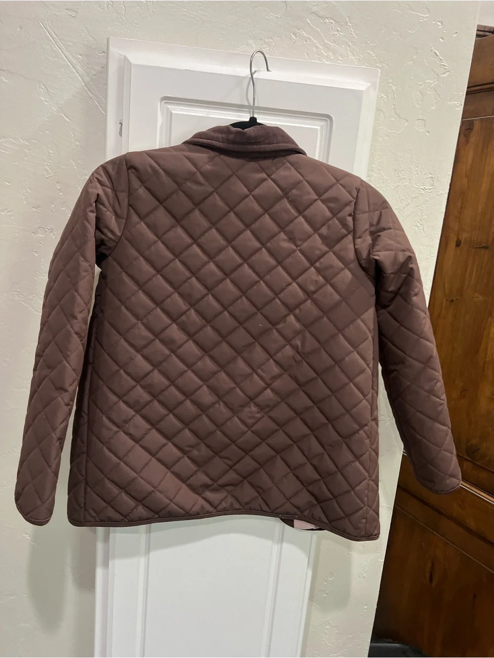 Kids Quilted Brown Toggle Jacket with Plaid Lining, Equestrian jacket girls
